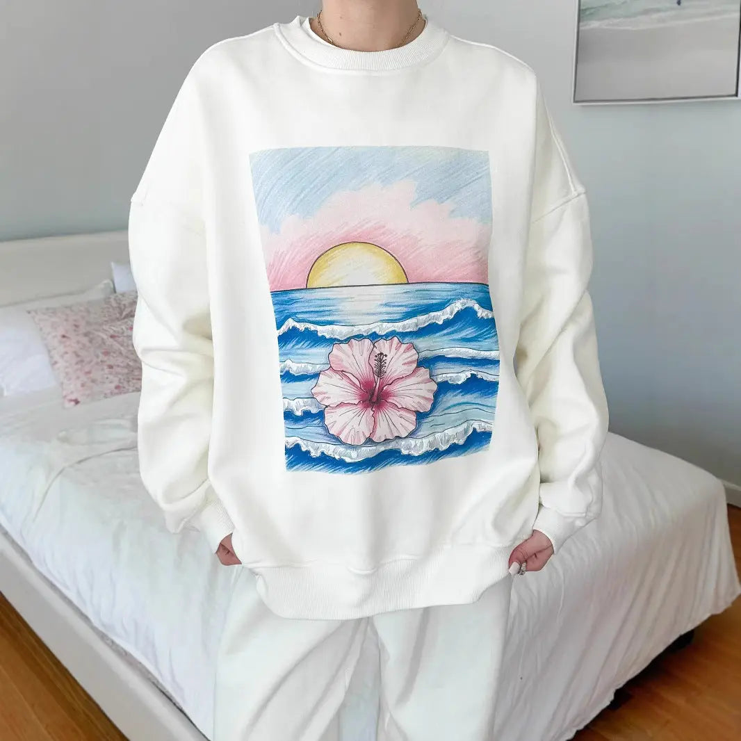 Autumn Women Clothing Printing Crew Neck Pullover Sweatshirt Loose Casual Top Women Bella Mia