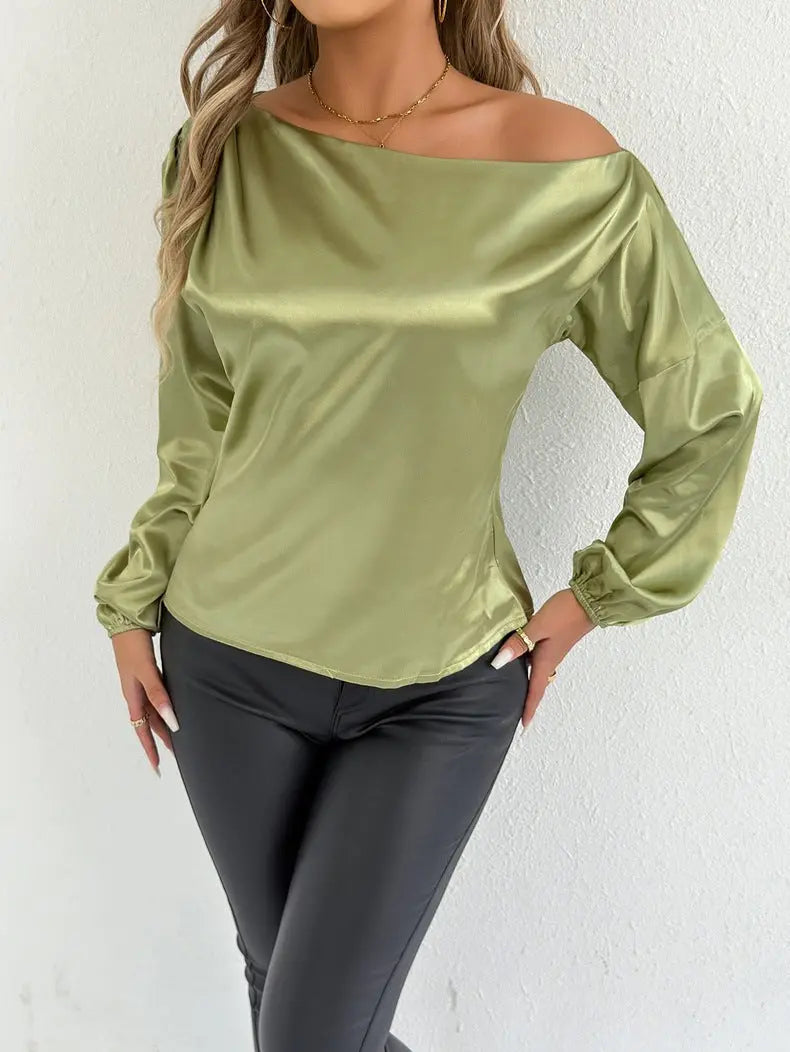 Women Clothing Summer Satin Shirt White Women Long Sleeve Satin Shirt Bella Mia