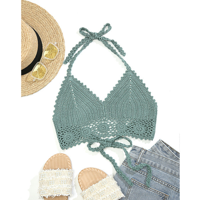 Hand Crocheting Knitted Strap Halter Bikini Top Beach Sexy Backless Bra Swimsuit Crochet hook Bella Mia