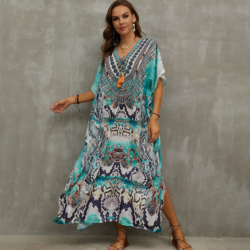 Rope Positioning Maxi Dress Loose Robe Seaside Vacation Beach Dress Bikini Swimsuit Blouse Women Bella Mia