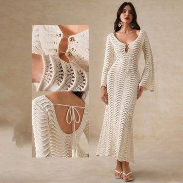 Beach Dress Women Solid Color Sexy Knitted Beach Bikini Swimsuit Blouse Sun Protective Clothing