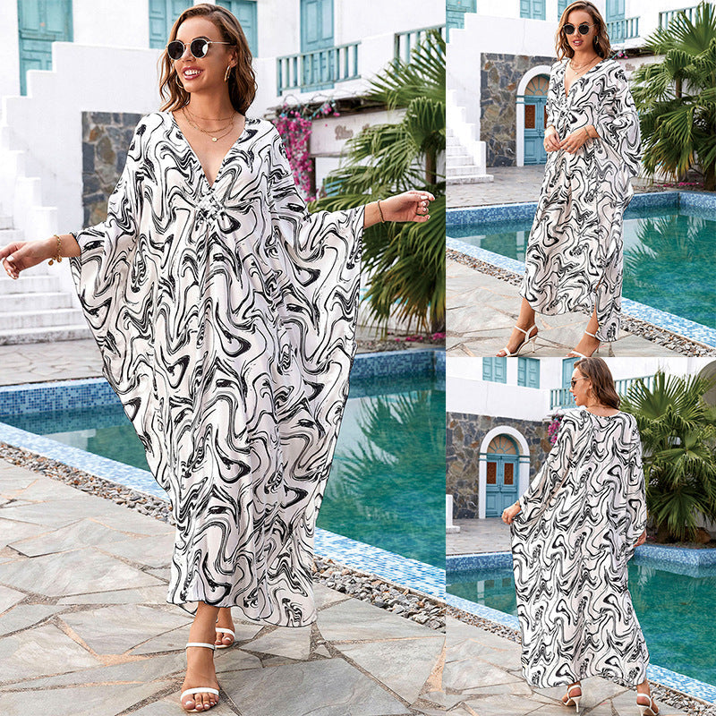 Printed Loose Robe Vacation Maxi Dress Women Beach Jacket Beach Cover Up Bella Mia