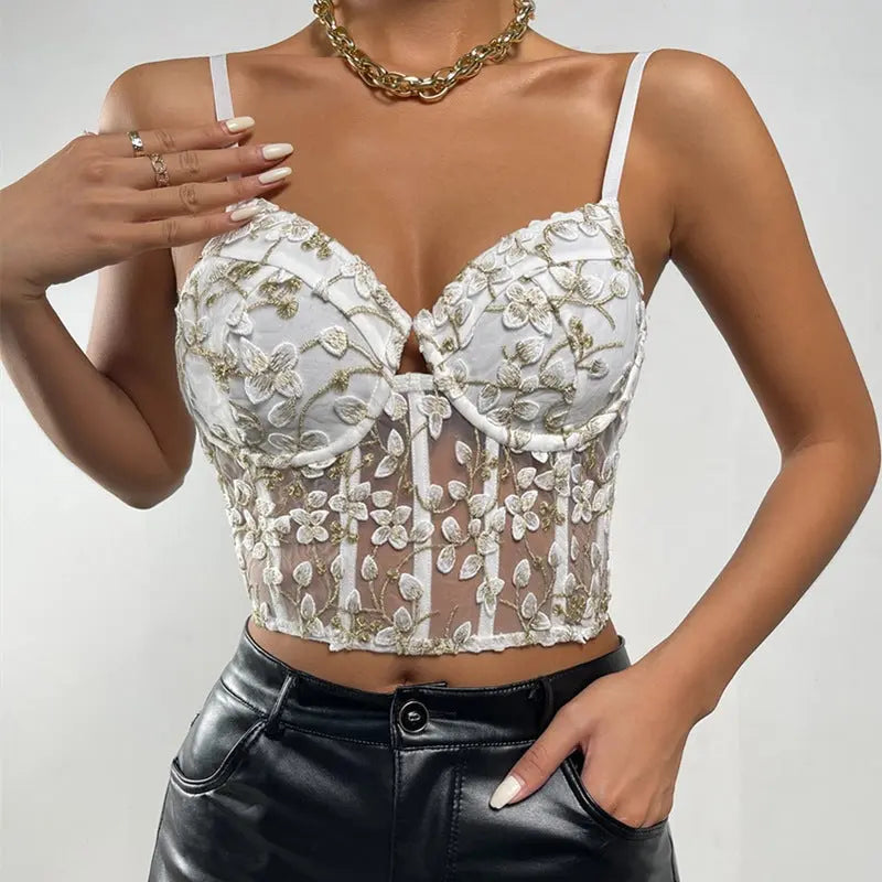 Embroidery Floral Waist Sexy Mesh See through Small Vest Female Boning Corset Boning Corset Corset Bella Mia