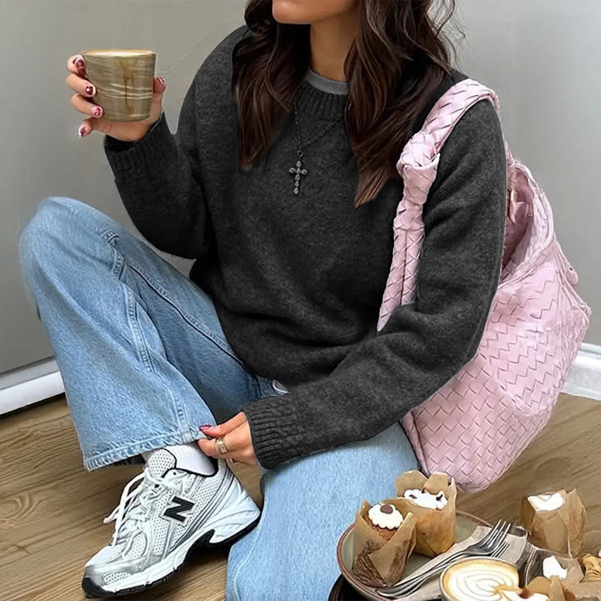 Simple Wool Long Sleeve Solid Color T shirt Sweater Women Clothing Autumn Winter Bella Mia