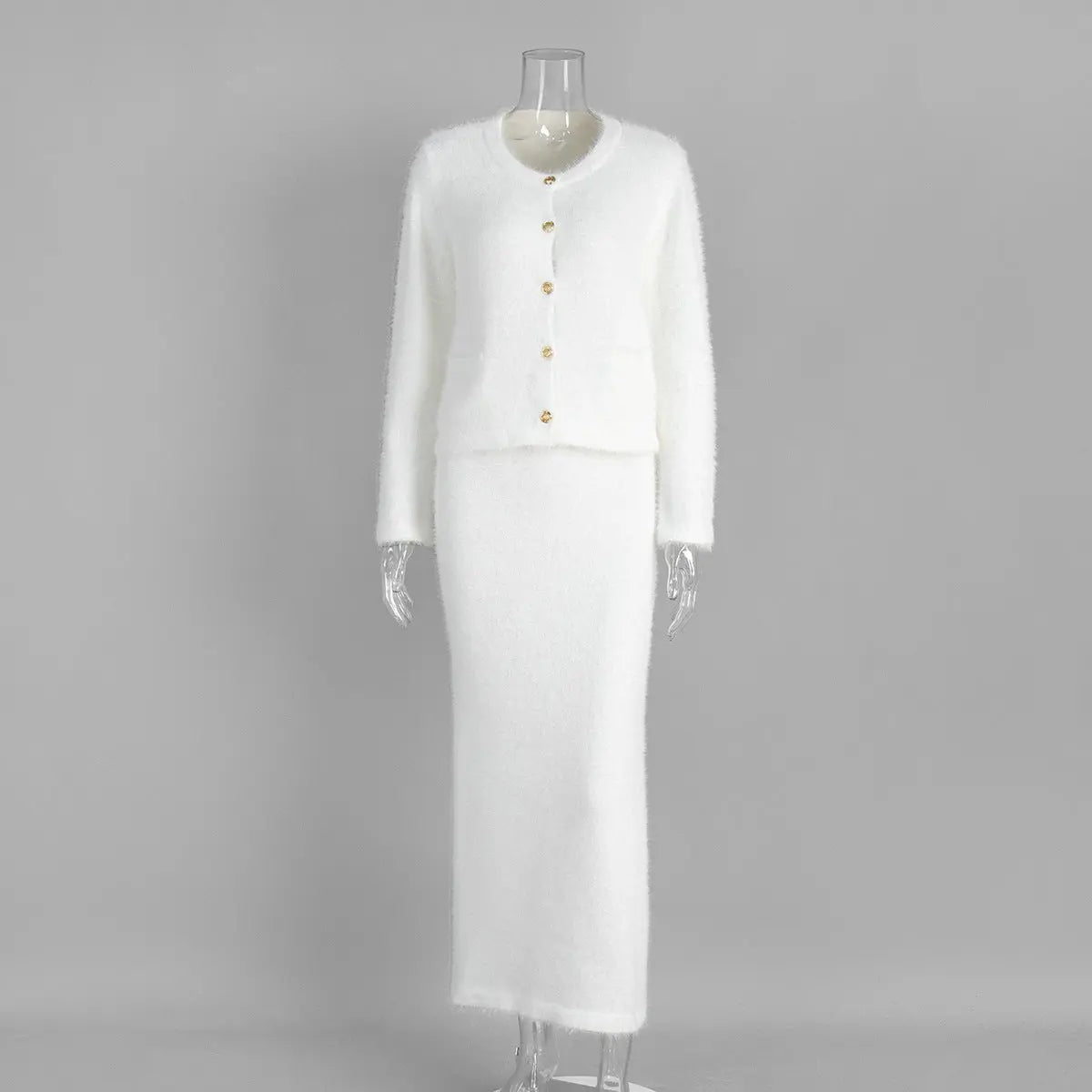 Plush Long-Sleeved Skirt Set Autumn Winter Single Breasted Cardigan Skirt Set Bella Mia