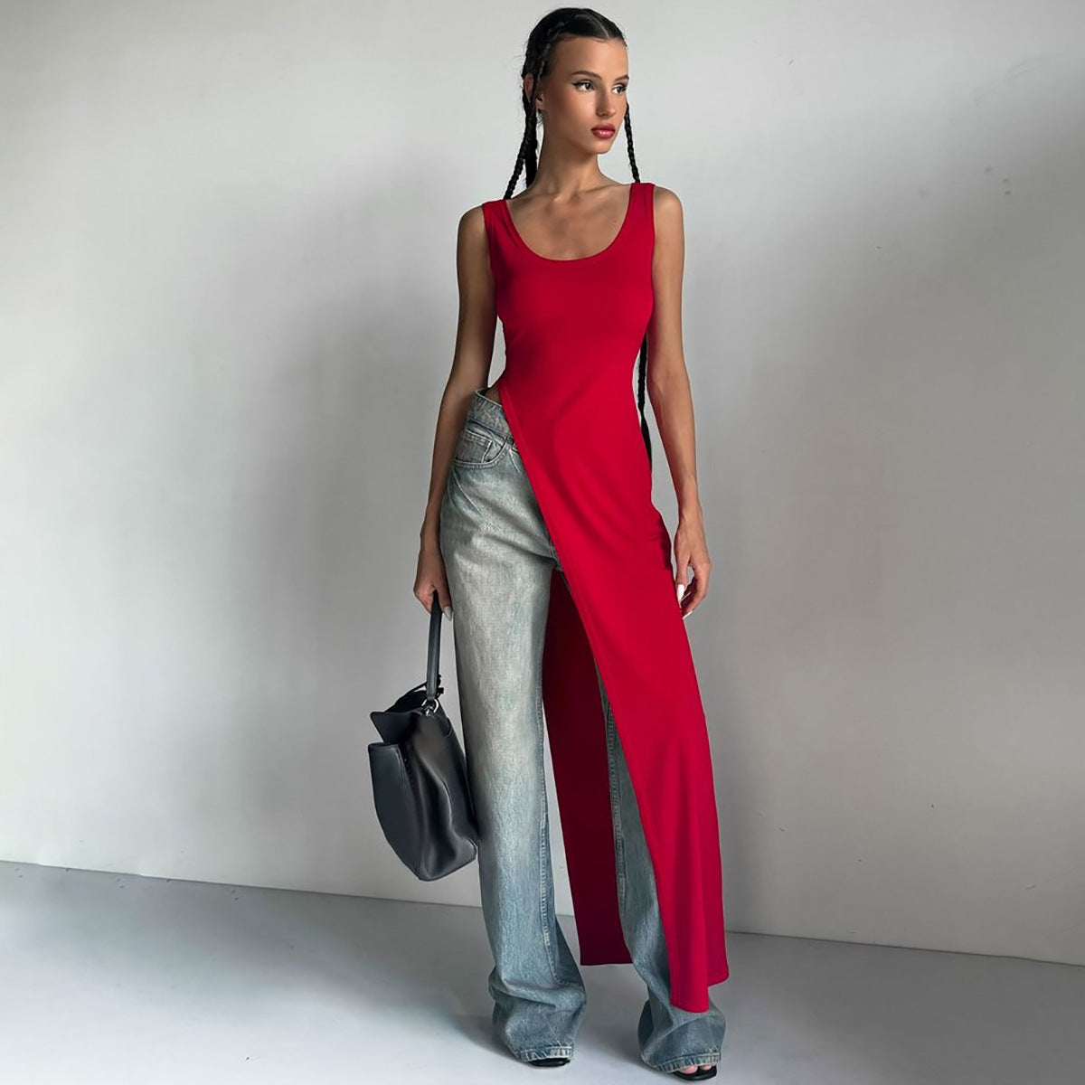 Women Clothing Summer Street Shooting Personality Slim Fit Split Shoulder Strap Dress Bella Mia