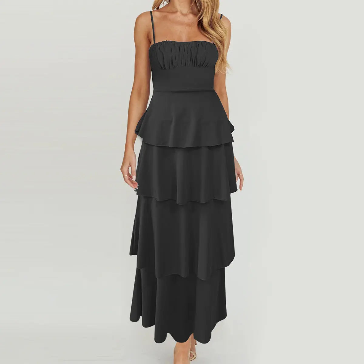 Sexy Backless Suspender Layered Dress Pleated Lace up Slim Fit Dress Bella Mia