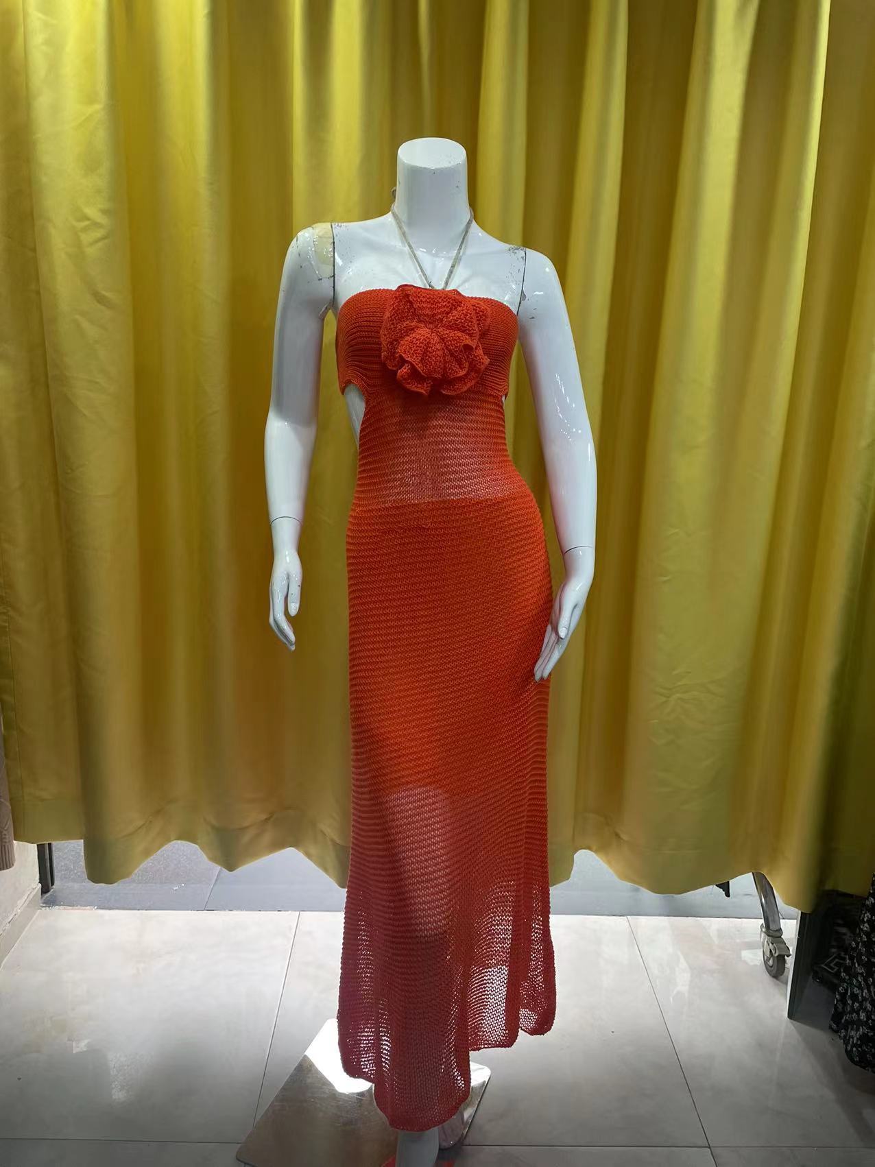 Halter Floral Handmade Maxi Dress Backless Bohemian Sexy Beach Needle Long Knitted Dress Women Bella Mia