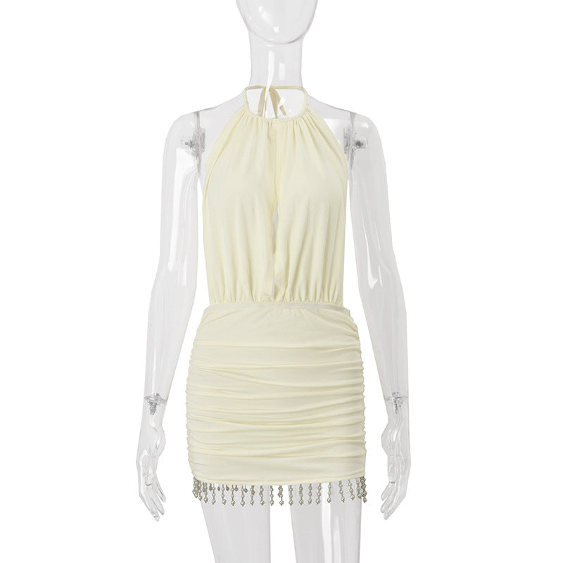 Women Clothing Summer Sexy Backless Elegant Sexy Solid Color Slim Fit Short Hip Hugger Dress Women Bella Mia