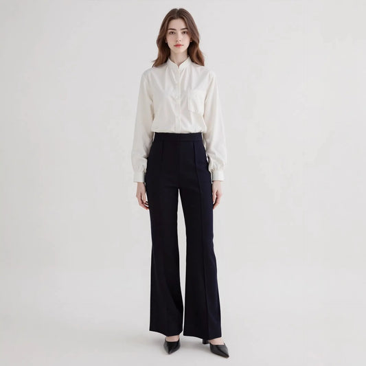 Women High Rise Wide Leg Office Casual Pants Solid Polyester Bella Mia
