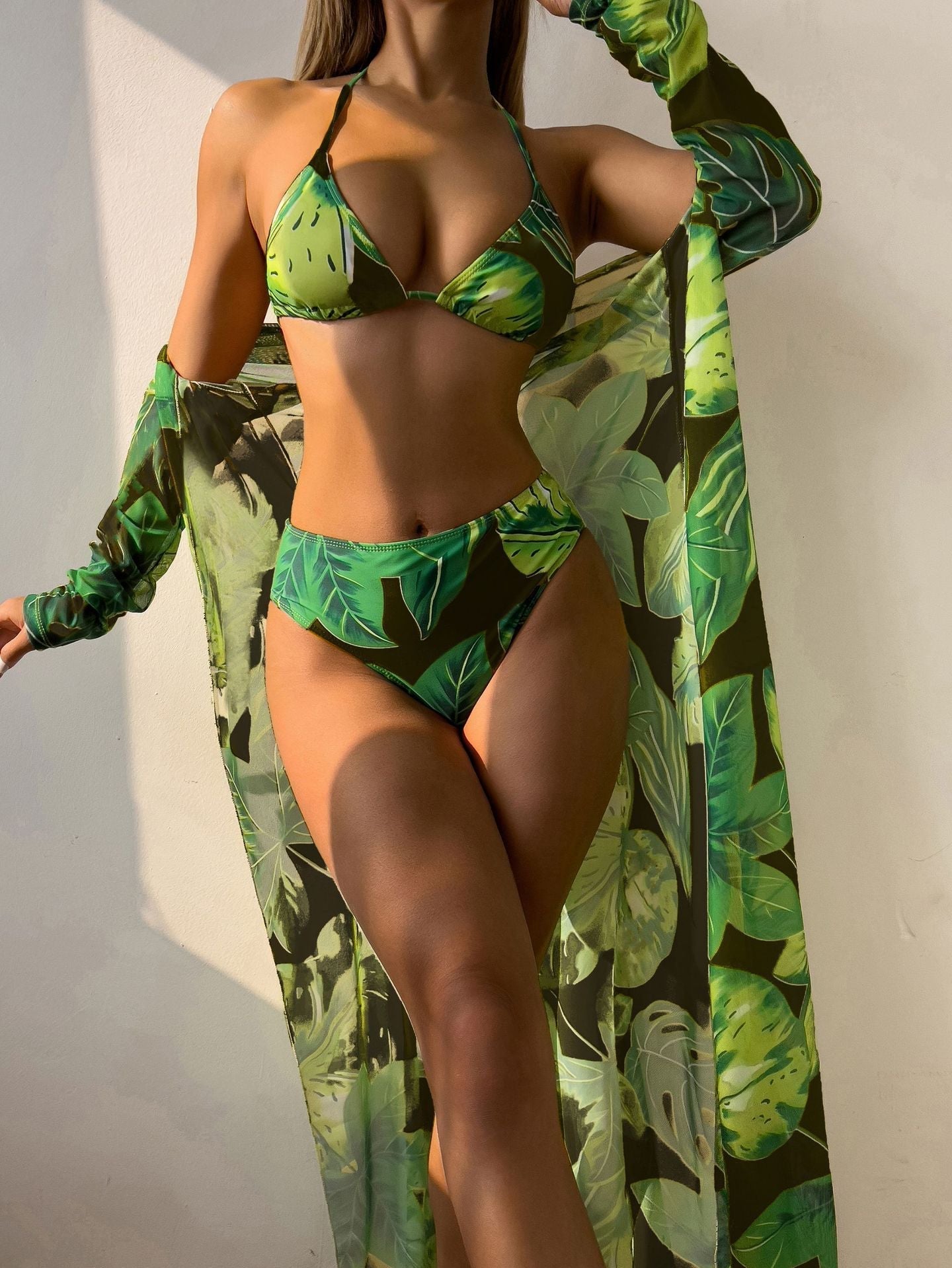 Printed Three Piece Set Mesh Shawl Bikini Swimsuit Swimwear Bella Mia