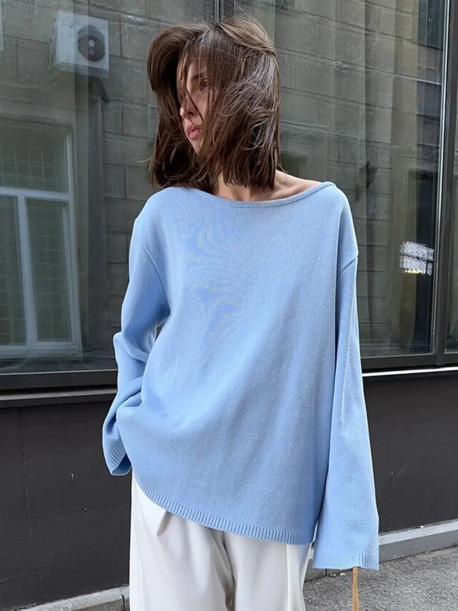 Cotton Pullover Autumn Winter Backless Sweater Loose Knitted Pullover Sweater for Women Bella Mia