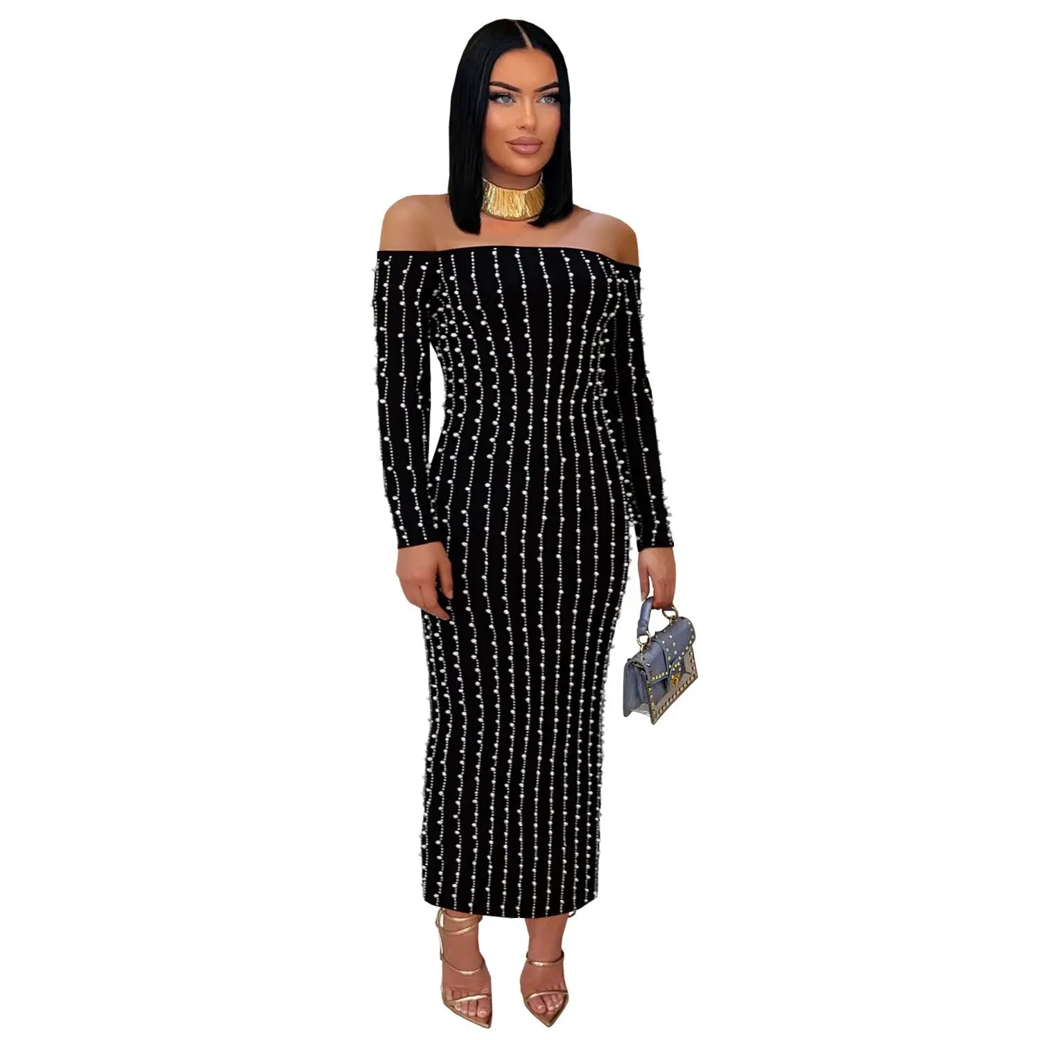 Women Wear Elegant Long Sleeve Tube Top Drilling Arm Covering Dress Bella Mia