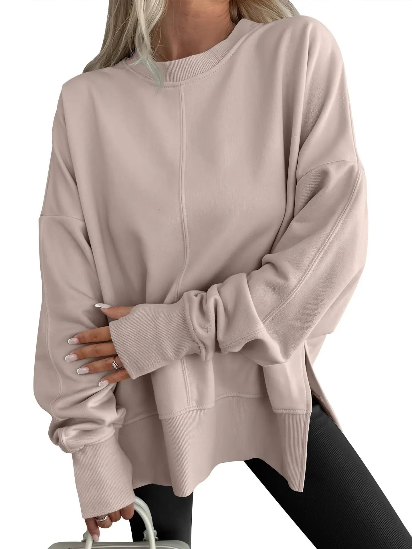 Code Casual round Neck Pullover Solid Color Loose Sports Long Sleeve Sweatshirt Tops Bella Mia