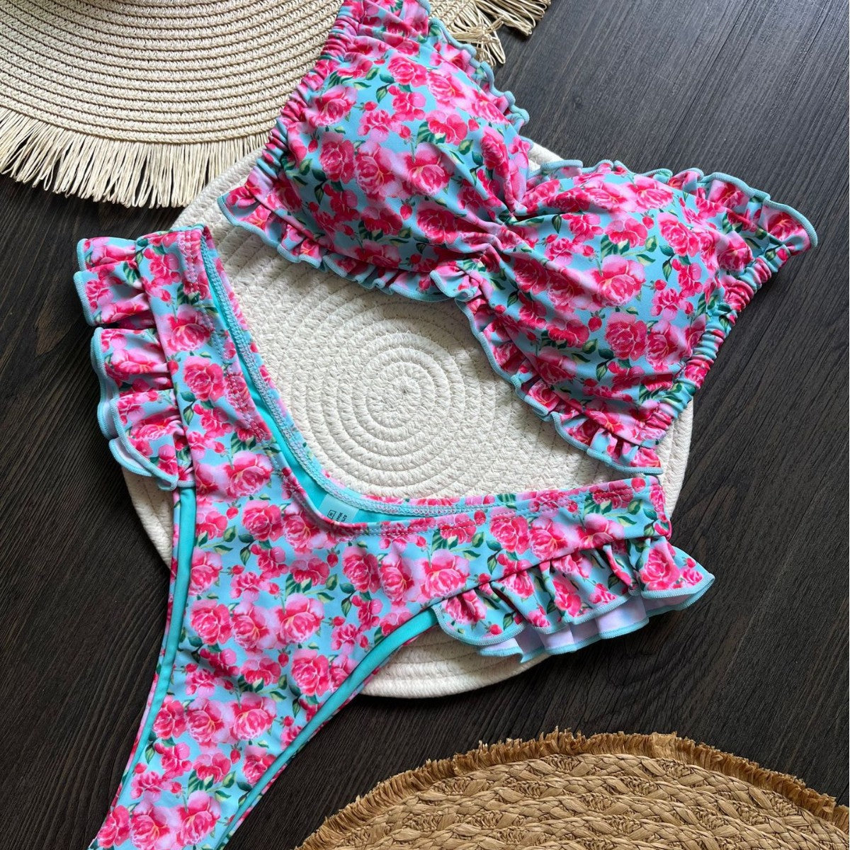 Floral Print Flying Bikini Low Waist Lace up Biquini Bella Mia