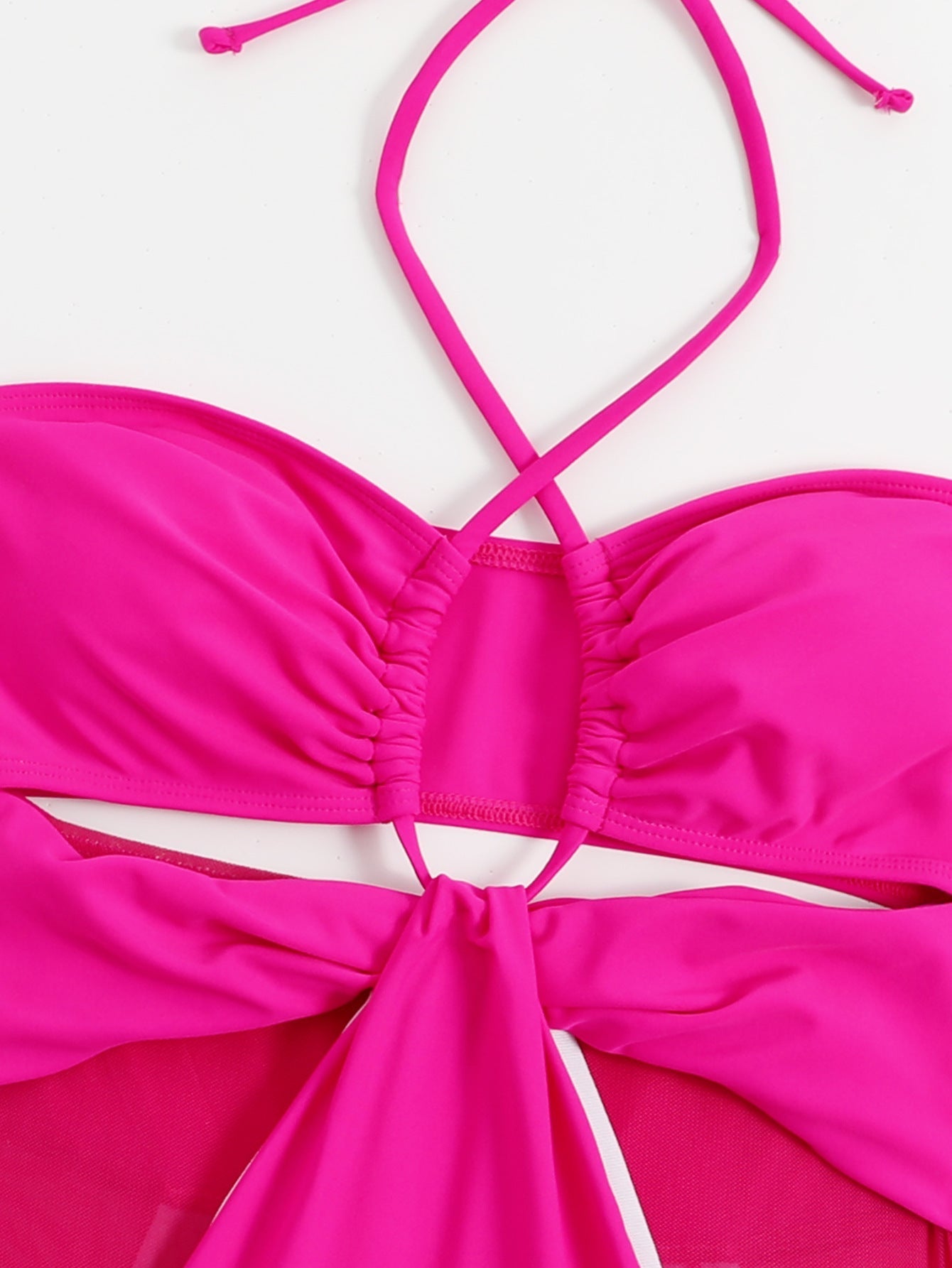 Solid Color One Piece Swimsuit Women Swimsuit Mesh Stitching Rose Red Hollow Out Cutout Siamese Bikini Bella Mia