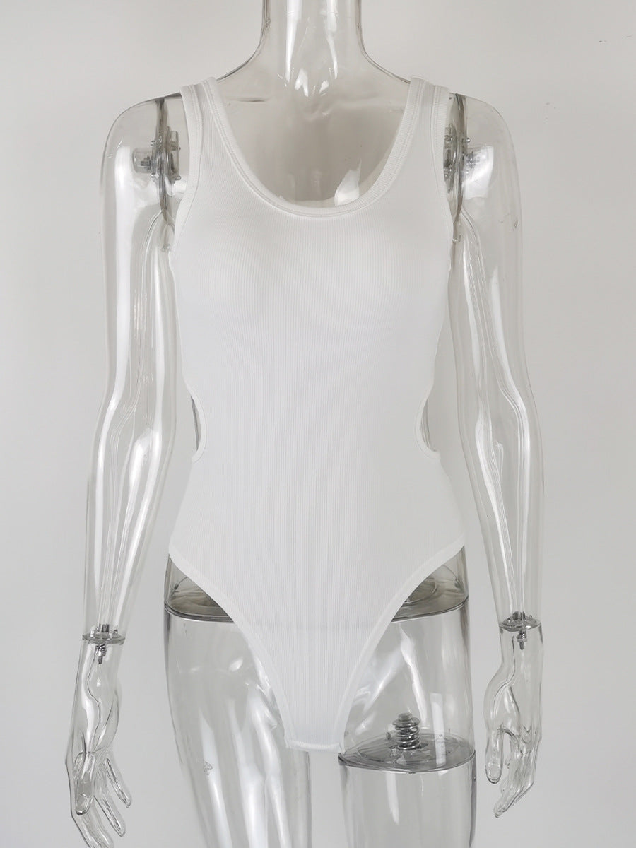 Autumn Winter Women Sexy Slim Fit U Collar Waist Hollow Out Cutout-out Rayon Rib Jumpsuit Women Bella Mia