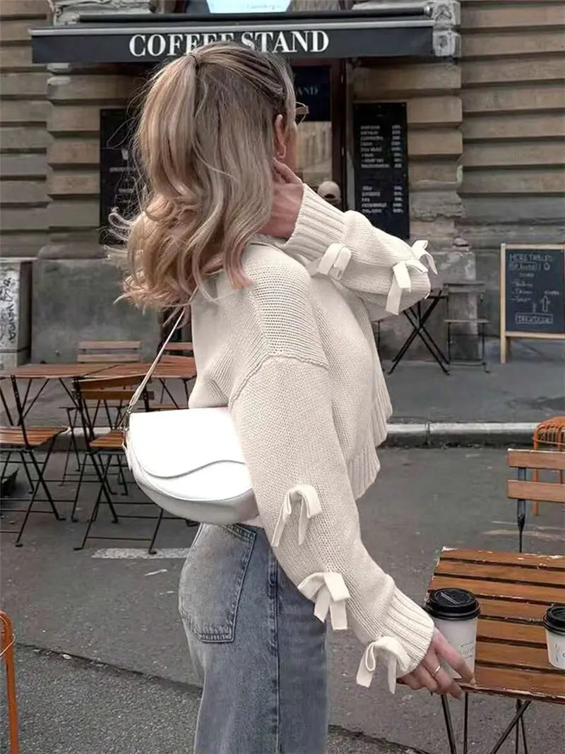 Women Clothing Autumn Winter Simple Bow Sleeve Short Loose Pullover Bella Mia