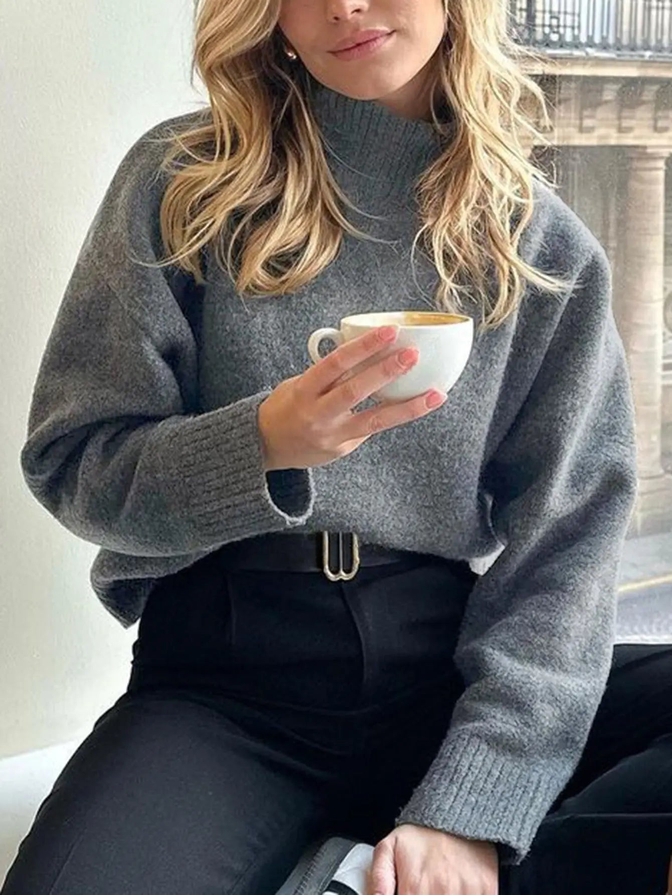 Casual Stand Collar Long Sleeve Jersey Knit Coat Sweater For Women Spring Fall Bella Mia