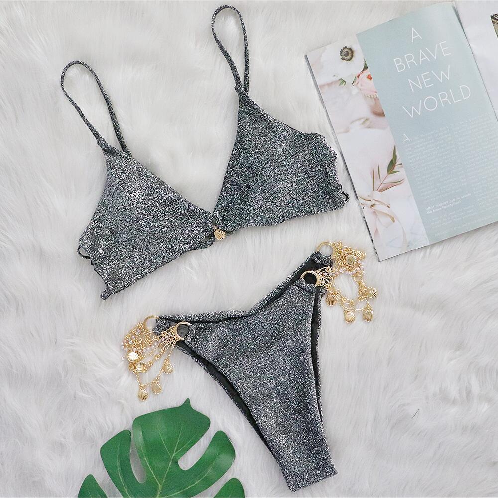 Bikini Metal Chain Pearl Shell Accessories Swimsuit Strap Women Swimsuit Bella Mia