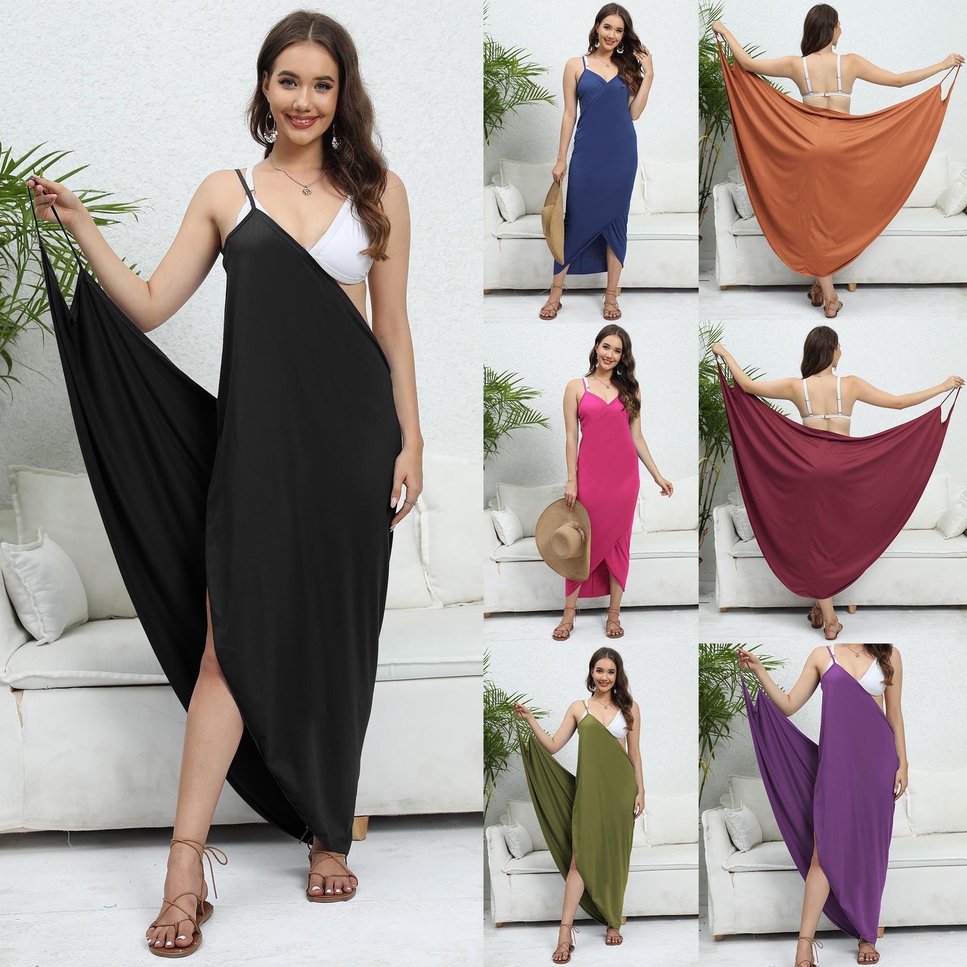 Women Shawl plus Size Women Clothes One Piece Irregular Asymmetric Beach Dress Multiple Wear Strap Dress Bella Mia