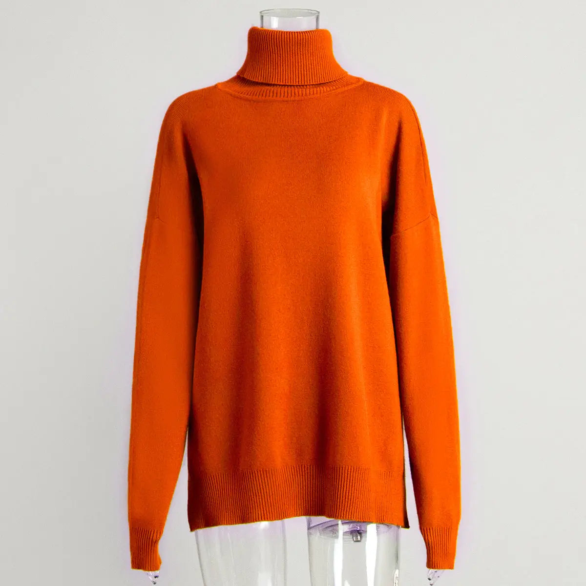 Turtleneck Sweater Women Autumn Winter Casual Sweater Slit Loose Solid Color Knitted Sweater Bella Mia