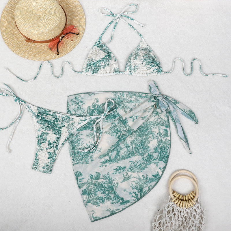 Printed Bikini Three Piece Gauze Skirt Split Sexy Vacation Bikini Swimsuit Bella Mia