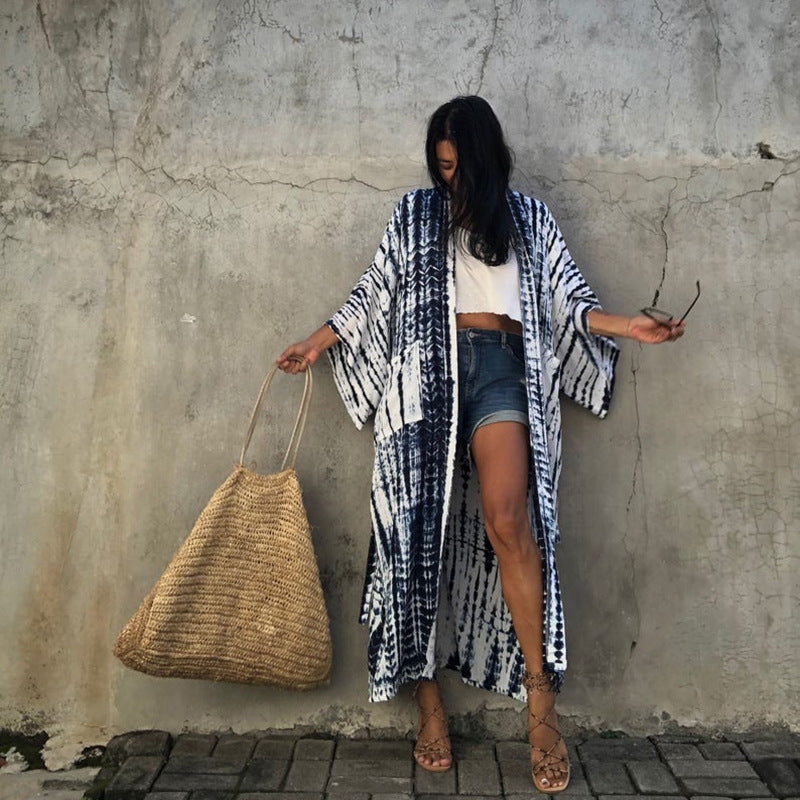 Sun-Protective Clothing Lace Printing Cardigan Long Sleeve Beach Vacation Bikini Outwear Blouse Women Bella Mia