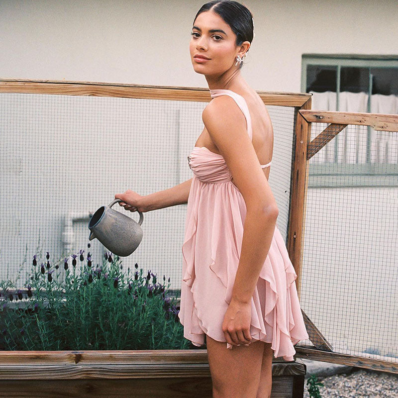 Summer Women Clothing Sexy Halter Backless Irregular Asymmetric Dress Short Dress Women Bella Mia