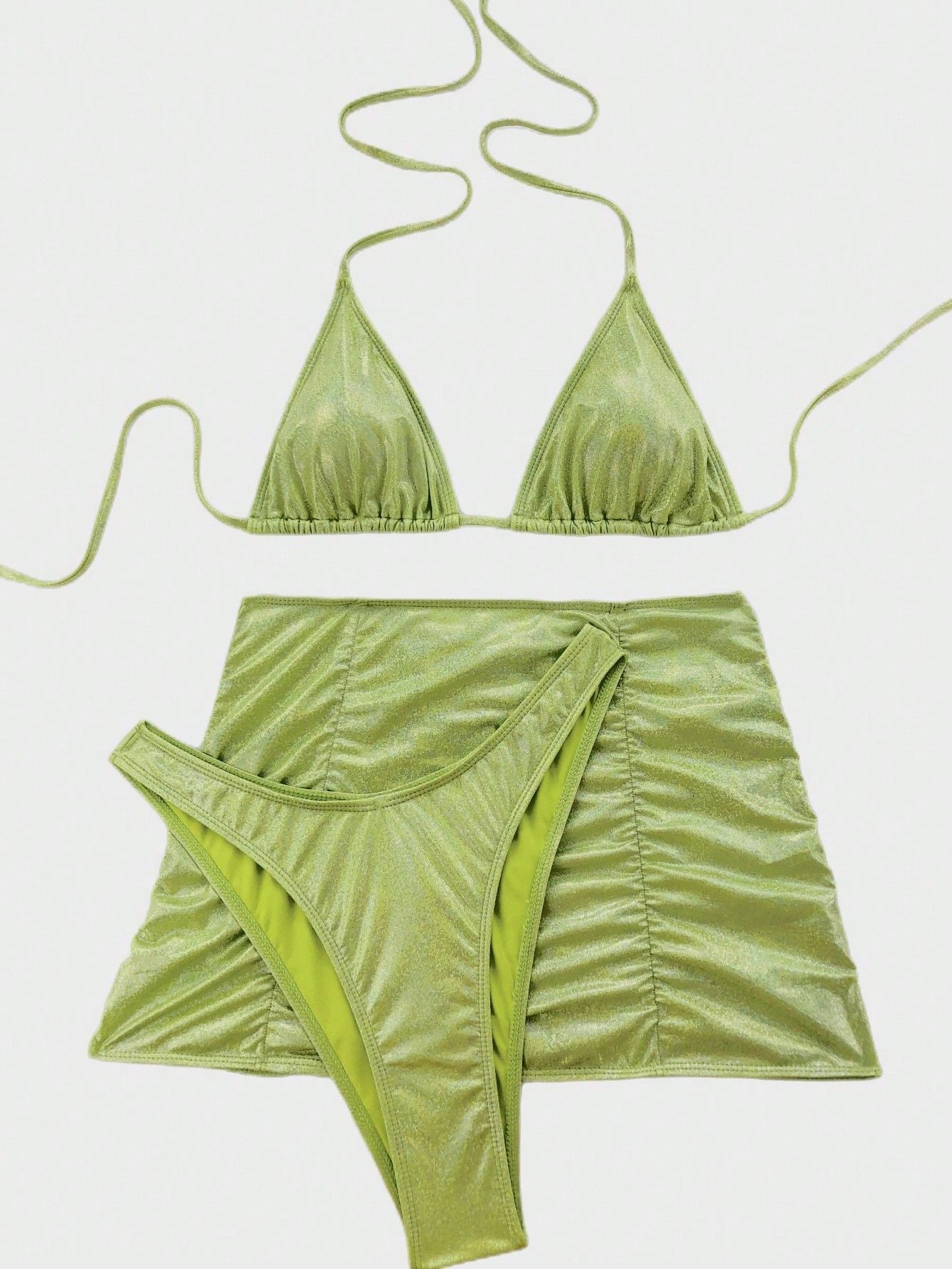 Women Swimsuit Sexy Flash Fabric Three Piece Metallic Coated Fabric Bikini Swimsuit Bella Mia