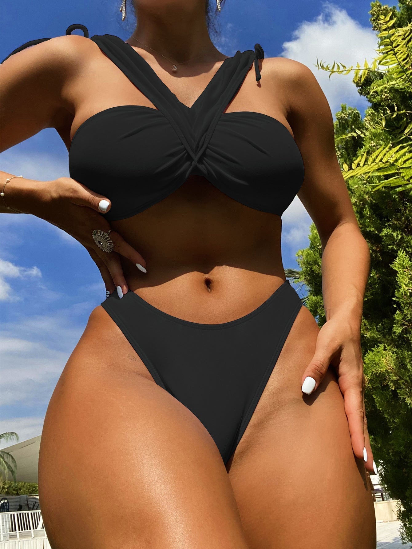 Bikini Double Bikini Sexy Swimsuit Cross Swimsuit Women Backless Swimsuit Solid Color Bikini Bella Mia