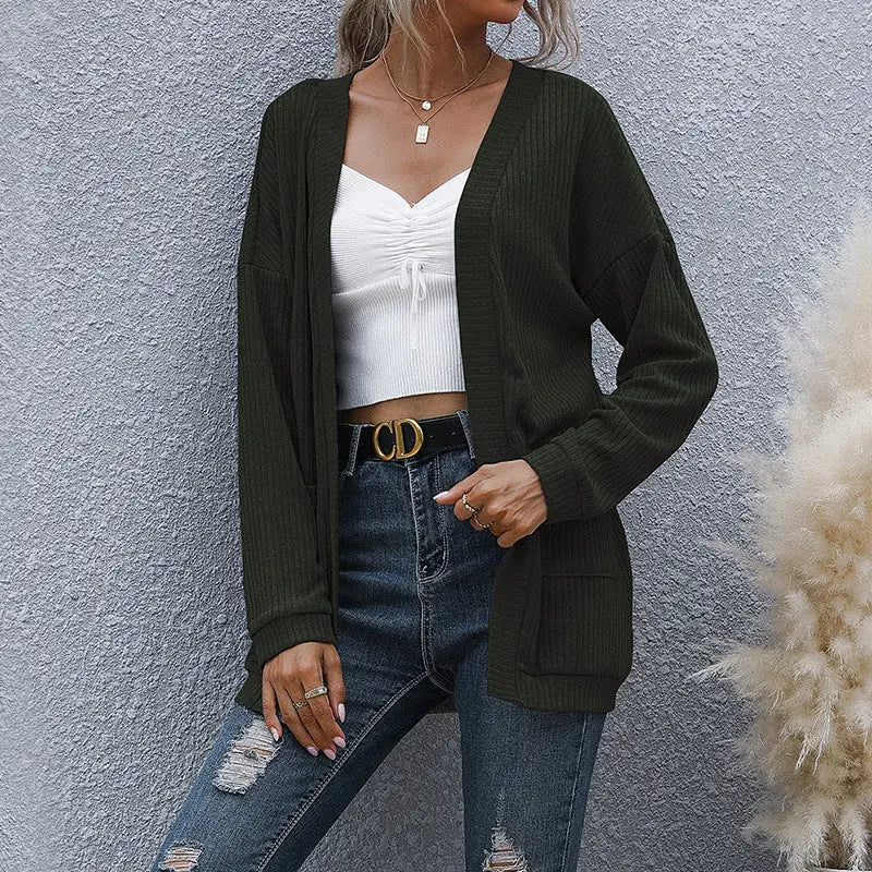 Autumn Winter Casual Women Wear Basic Long Sleeve Solid Color Long Sweater Cardigan Bella Mia