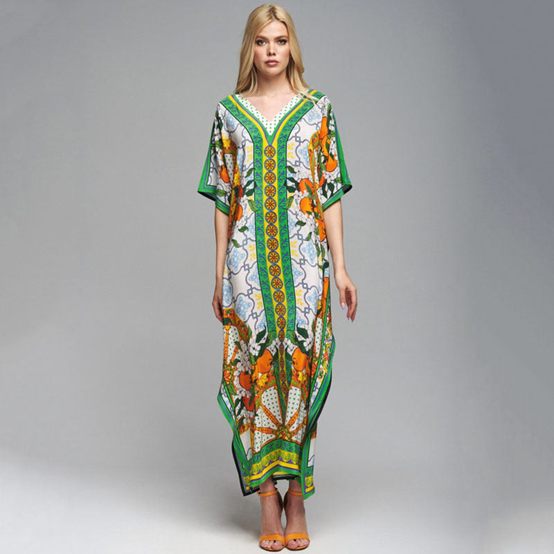 High End Polyester Printed Beach Cover Up Robe Dress Sun Protection Shirt Bikini Cover Up