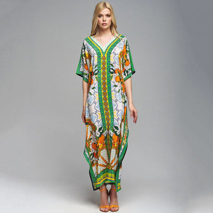 High End Polyester Printed Beach Cover Up Robe Dress Sun Protection Shirt Bikini Cover Up