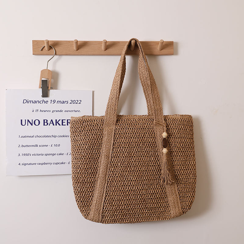 Women Solid Color Woven Bag Large Capacity Shoulder Straw Bag Vacation Beach Bag Women Bag Bella Mia