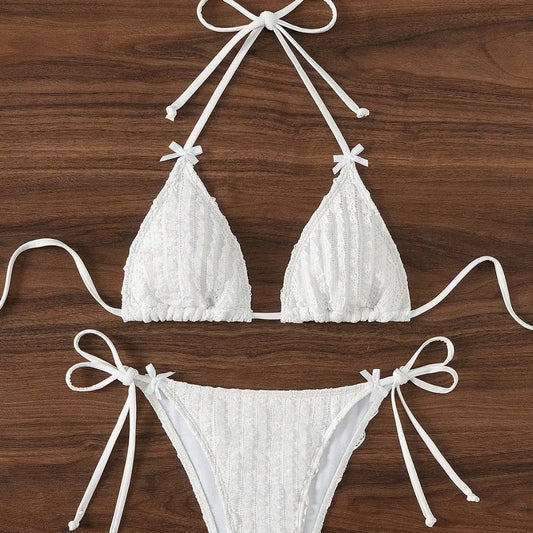 Solid Color Split Swimsuit Bikini Backless Swimsuit Sexy Wind Strap Design Three Point Bella Mia