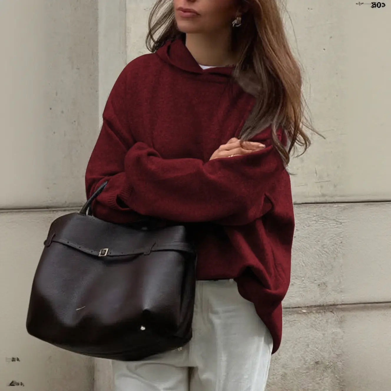 Casual Minimalist Long Sleeve Hooded Sweater Woolen Bella Mia