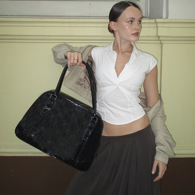 Women Clothing Summer Sexy Polo Collar Twisted Short Solid Color Cropped T shirt Top for Women Bella Mia