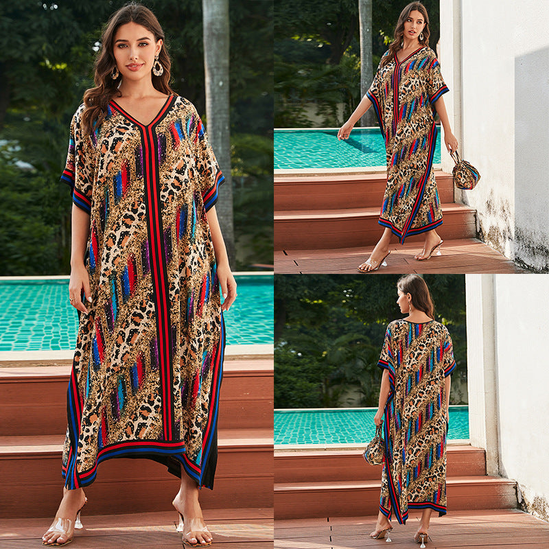 Rayon Tie Dyed Beach Maxi Dress Loose Robe Bikini Swimsuit Outwear Blouse Sun Protection Shirt Bella Mia