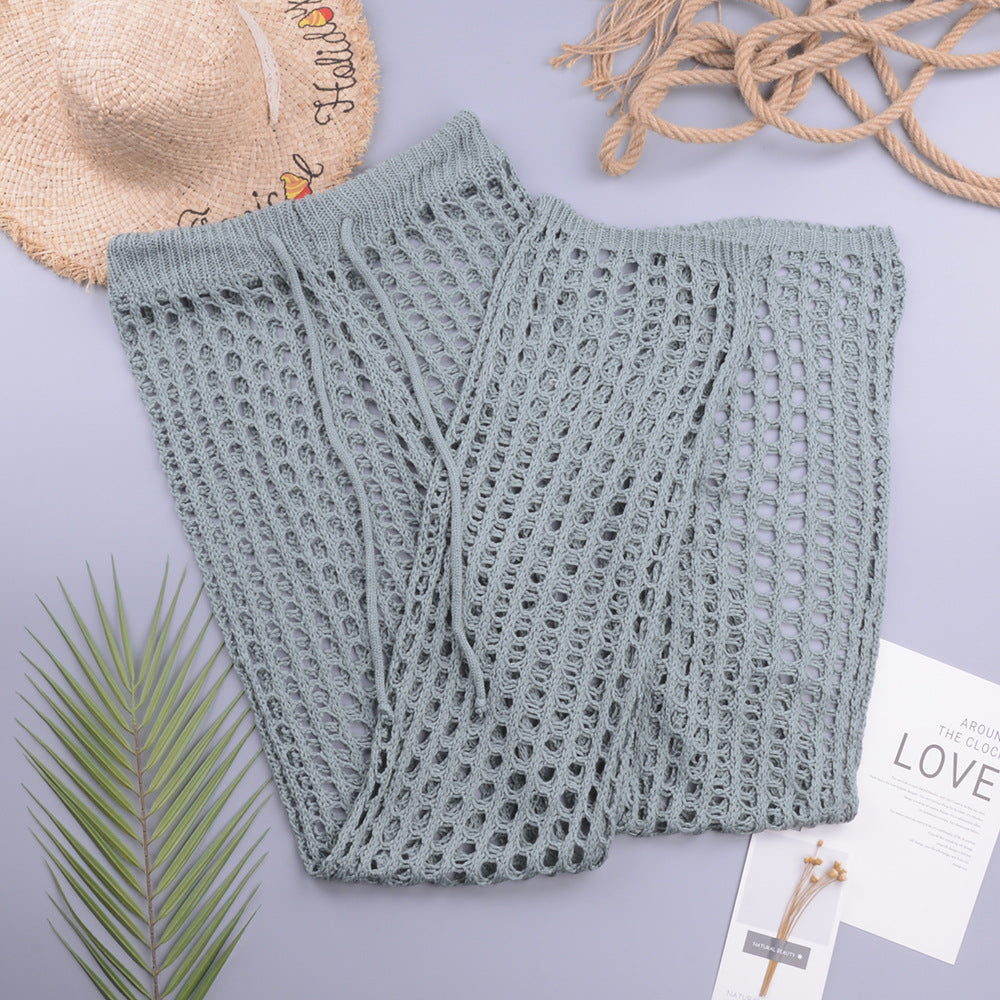 Women Solid Color Hand Crocheting Sexy Cutout Loose Wide Leg Pants Casual Women Woven Trousers Bella Mia