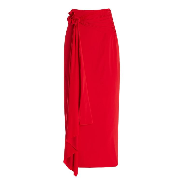 Red Oblique Shoulder Floral Decoration One Piece Swimsuit Women Clothing Bella Mia