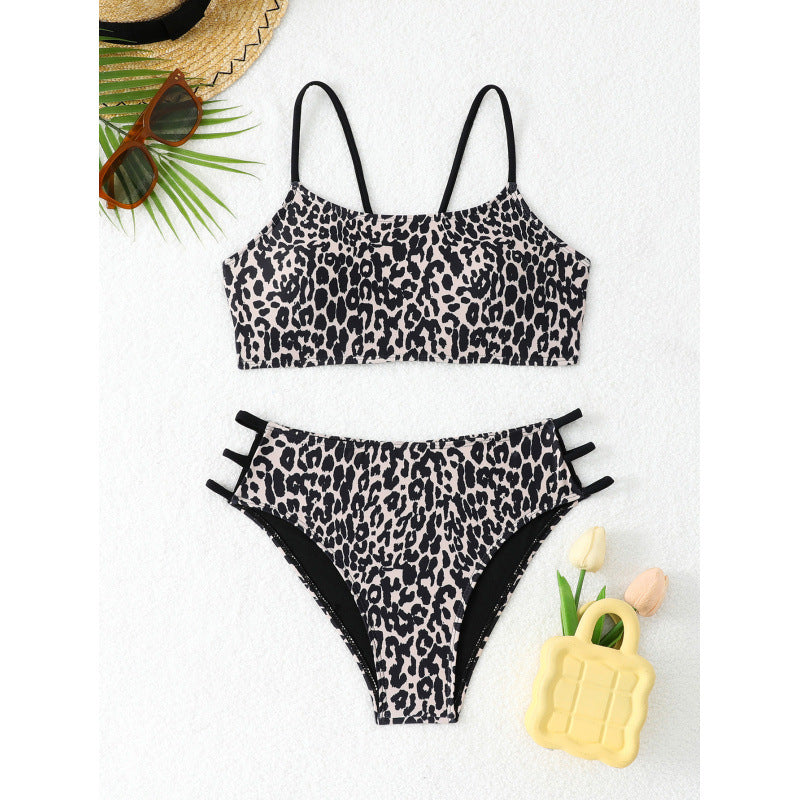 Split Swimsuit Leopard Print Simple Bikini Women Sexy Beach Swimsuit with Chest Pad Bella Mia