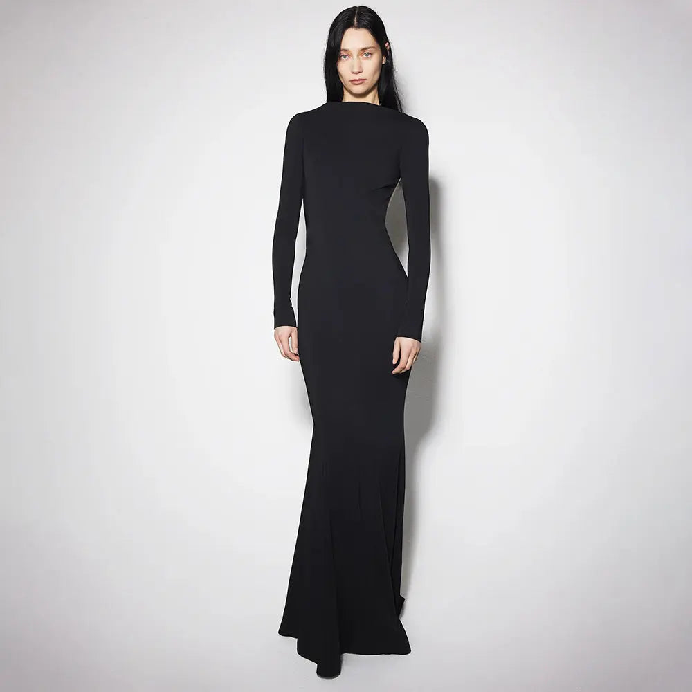 Women Summer Sexy Long Sleeve Backless Lace Bodycon Maxi Dress Metal Decoration Bella Mia