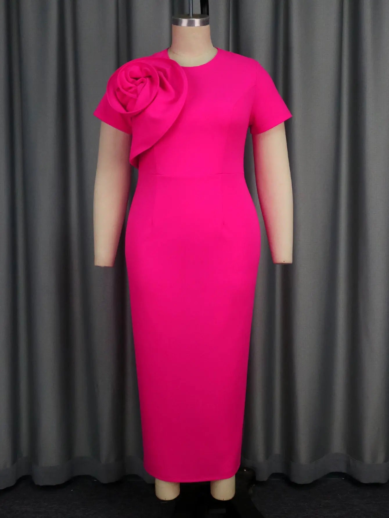 Women Solid Color Maxi Dress With Zipper Split Asymmetric 3D Embellishments Bella Mia