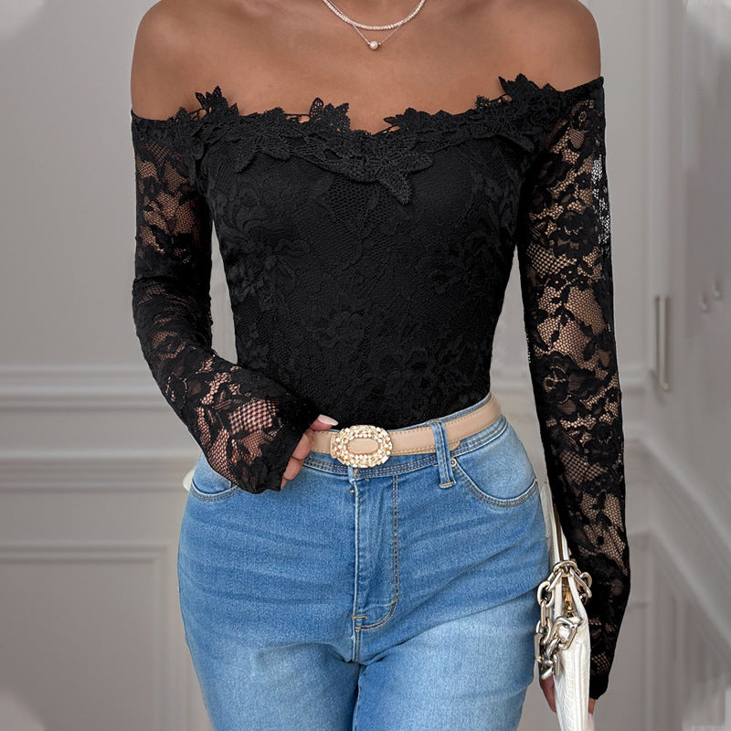 Fall Women Clothing Lace Stitching Long Sleeve Black Jumpsuit Bella Mia