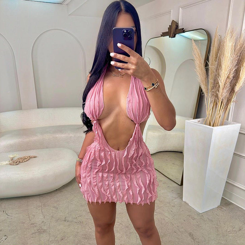 Women Clothing Summer Pattern Sexy Bandeau Lace up Short Dress Bella Mia