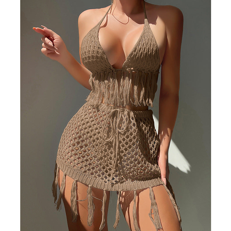Knitted Lace Up Tassel Bikini Skirt Outfit Sexy Bikini Beach Cover Up Crochet hook Bella Mia