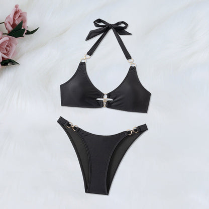 Simple Black Split Two Piece Set Swimsuit Women Swimwear