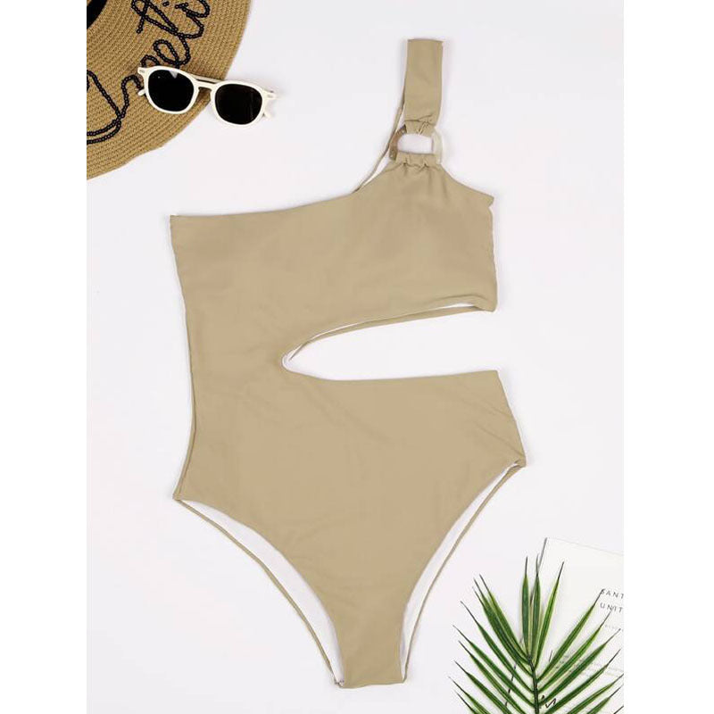 Solid Color One-piece Swimsuit Women Sexy Waist Hollow-out Swimsuit One-shoulder Two-color Swimsuit Bella Mia