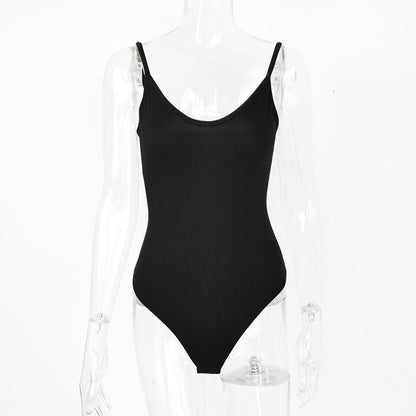 Sexy Tight T Shaped Bottoming Women Clothing Summer Backless V neck Strap Bodysuit Bodysuit
